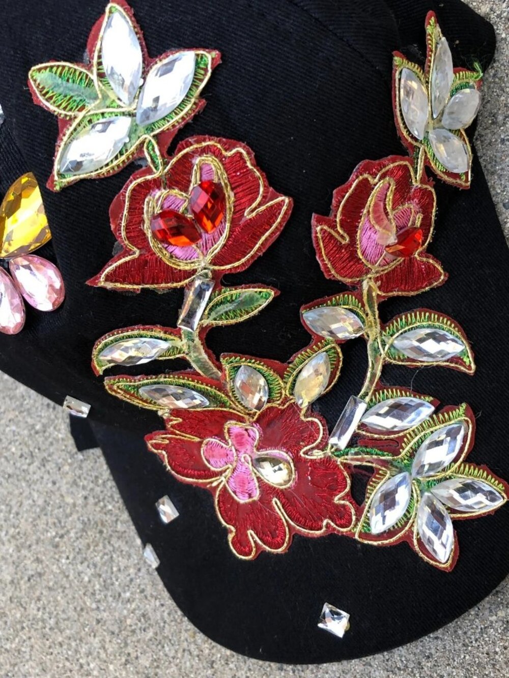 Women's Floral Gem Rhinestone Baseball Hat 100% Cotton Flowers - Picture 4 of 7